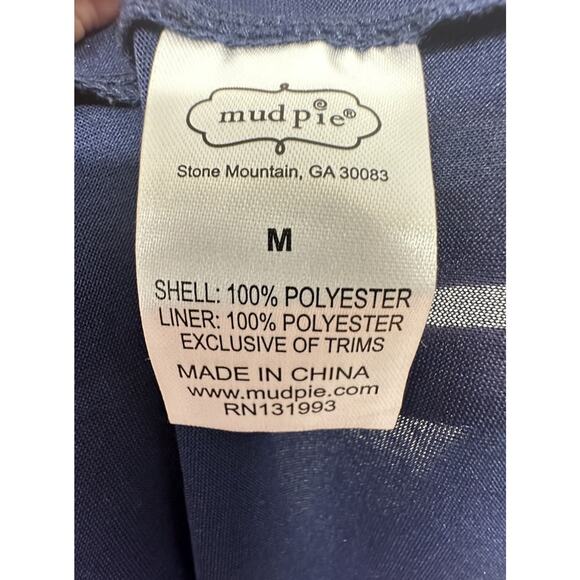 Mud Pie Womens Dress Size Medium Ruffle Neck Navy Blue Leopard Tiered - Picture 7 of 10